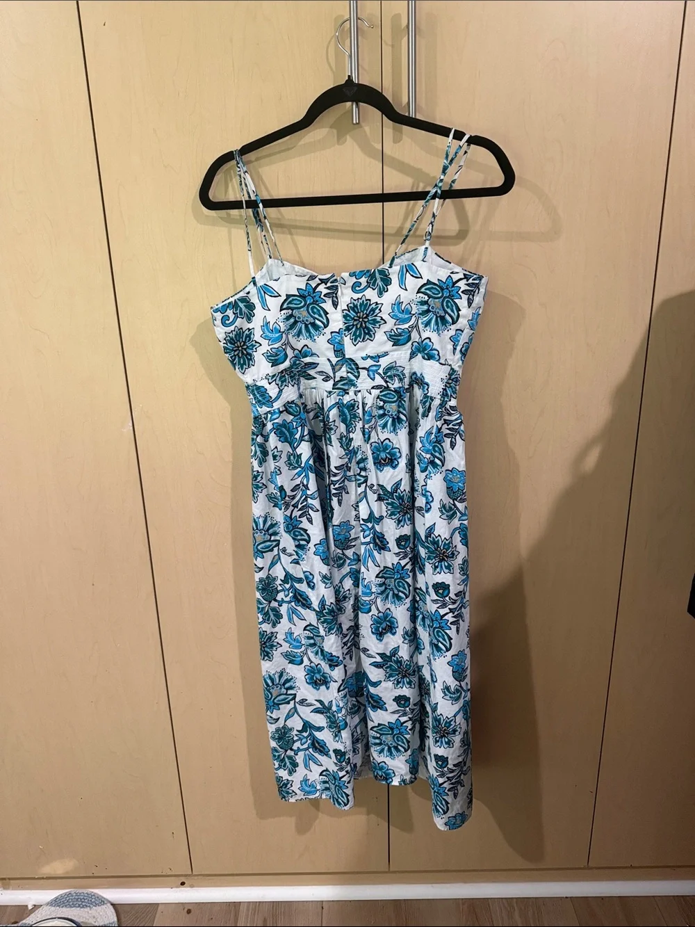 Ann Taylor White Dress with Teal & Blue Floral Print